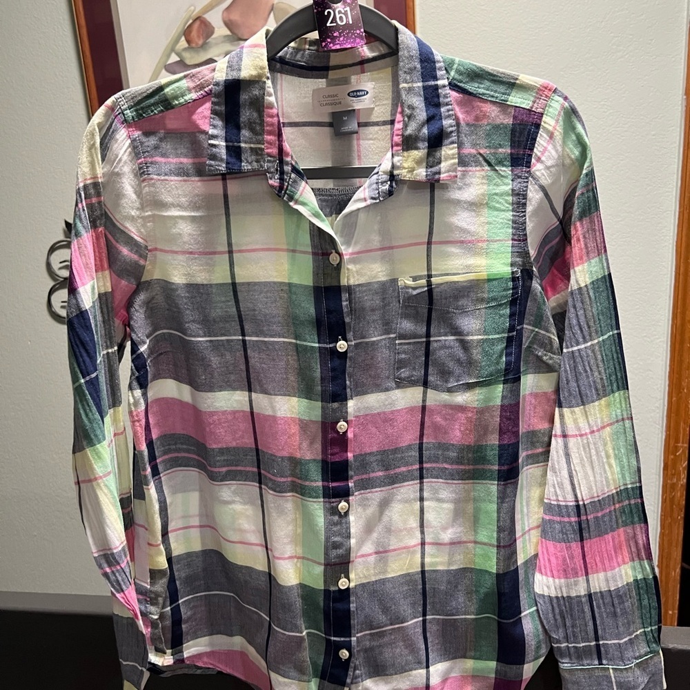 Old Navy Women's Multicolor Plaid Button-Down Shirt #261